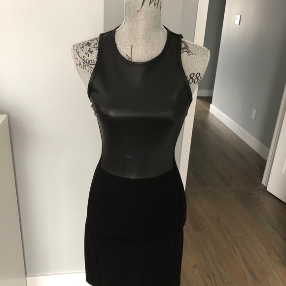 Aritzia Wilfred faux leather panel black dress - Picture 2 of 5
